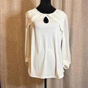 New York & Company Cream Keyhole Blouse
